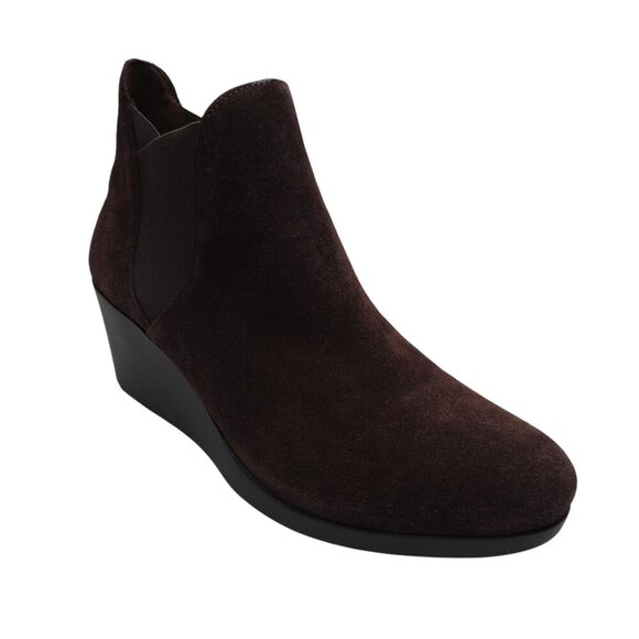 Crocs Leigh Brown Suede Wedge Heel Chelsea Ankle Boots Womens 10.5 - Picture 1 of 13
